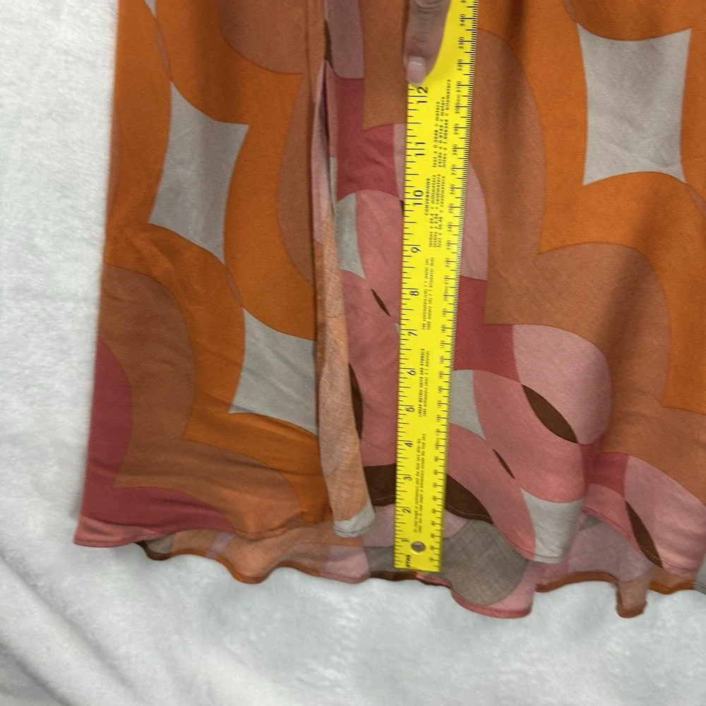 Two Cumberland Geometric Brown Orange Multi Midi Dress Women Medium Adjustable